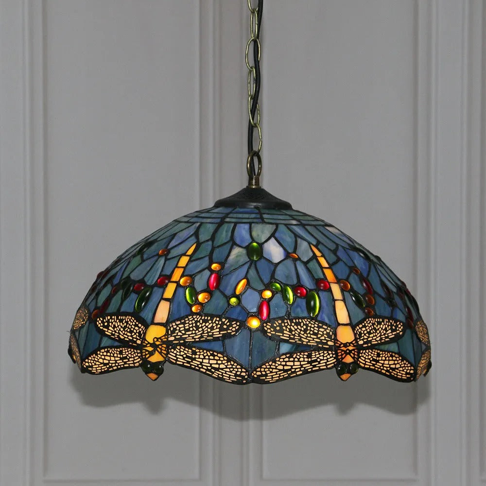 Arisha Vintage Pendelleuchte Buntglas Metall Schale Wohnzimmer
