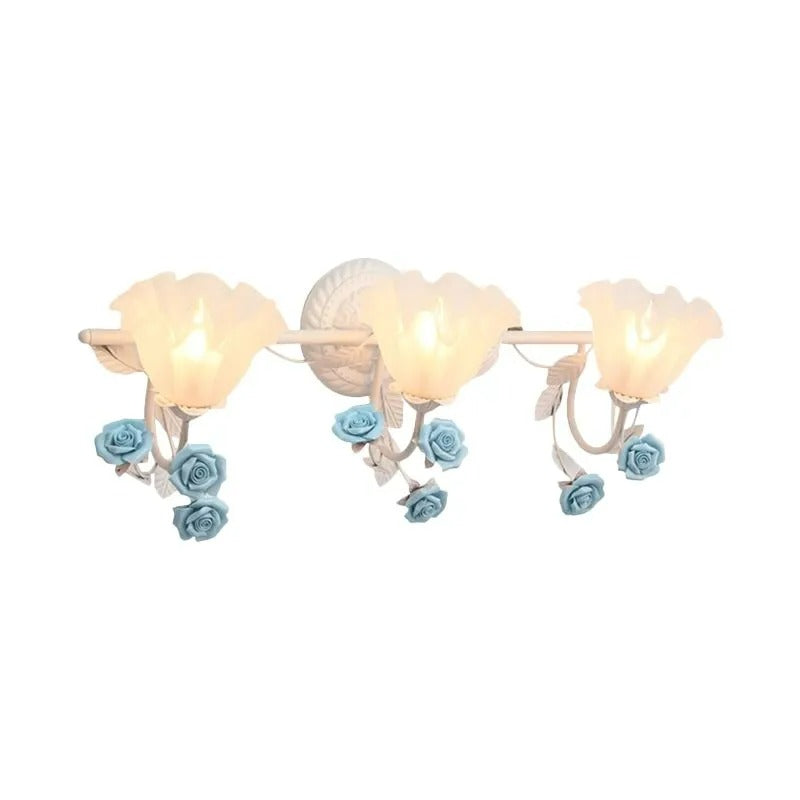 Arisha Vintage Blumen LED Wandlampen Blau/Rosa Badezimmer Metall Glas 2/3Leuchten