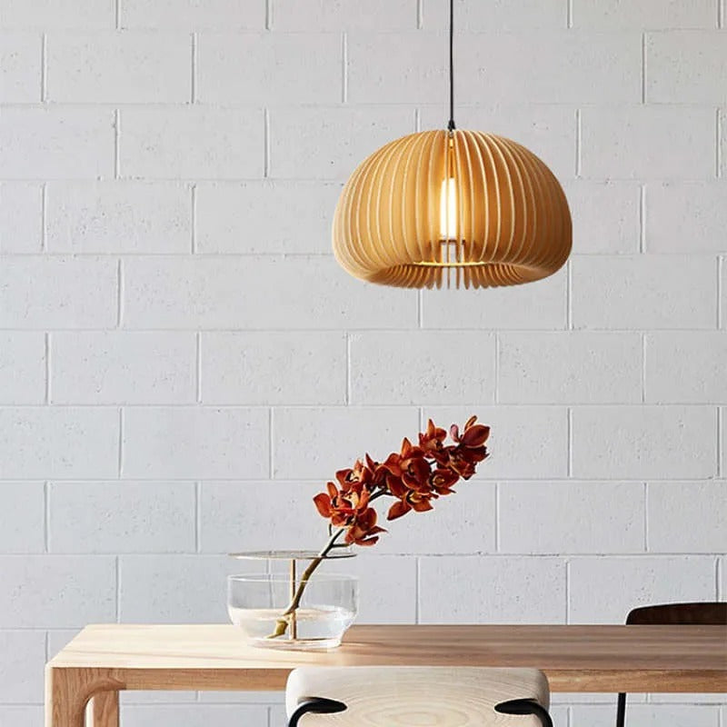 Muto Design LED Pendelleuchte Schlafzimmer/Esszimmer Holz/Metall Kürbis