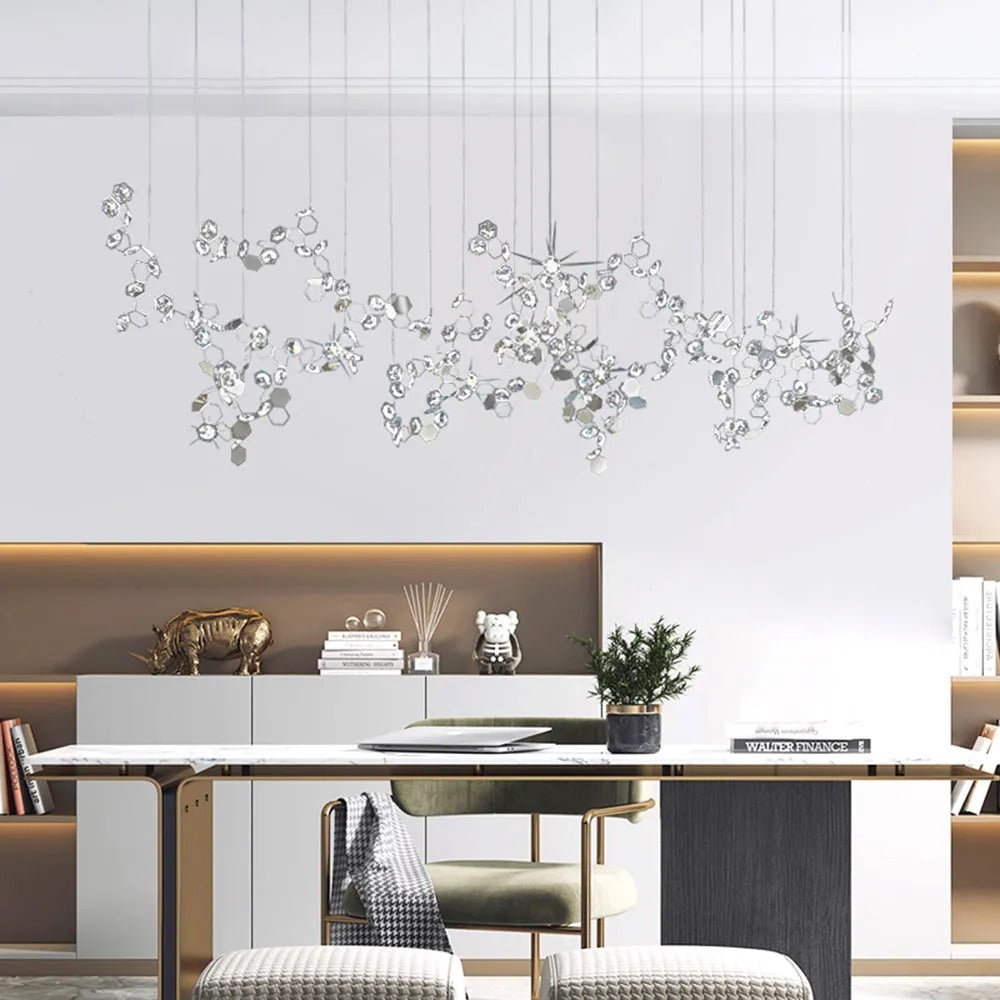 Olivia Modern LED Kronleuchter Silber Ess/Schlaf/Wohnzimmer Metall Kristall 80-100-120cm