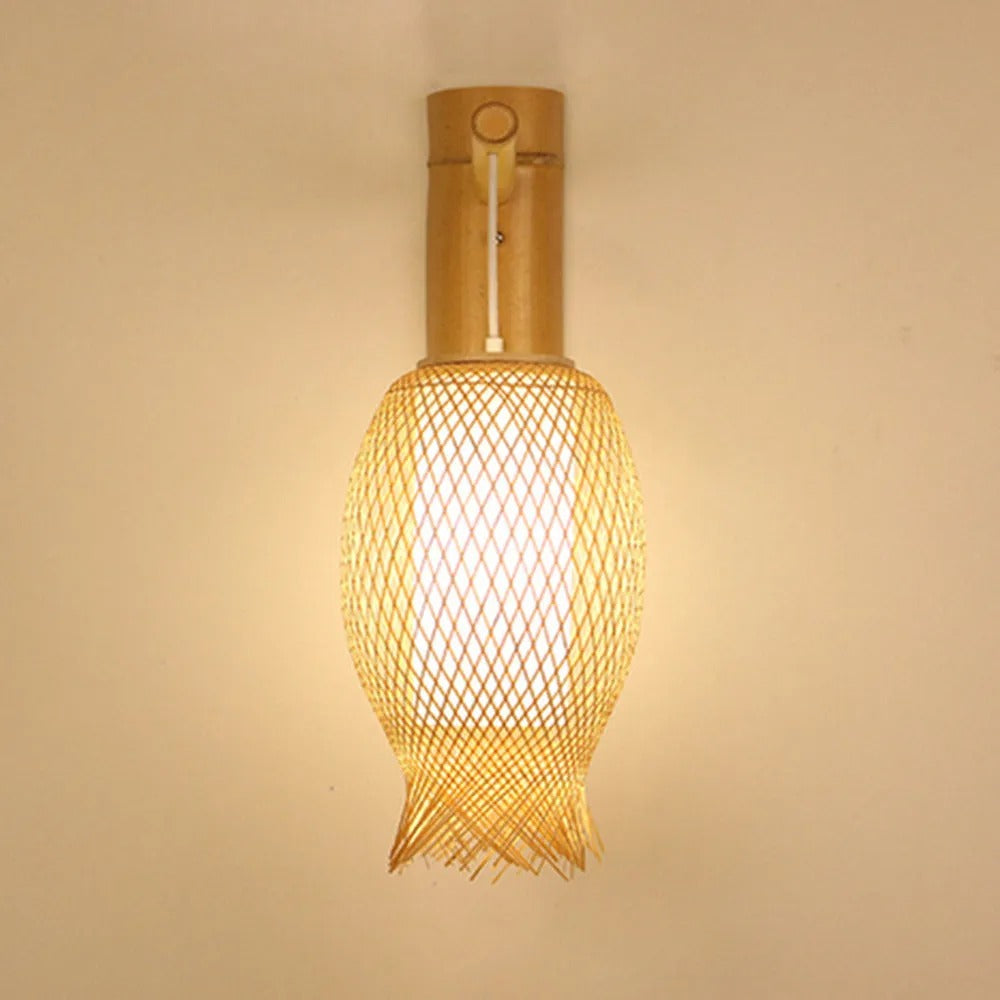 Muto Rustikale LED Wandleuchte Rattan/Acryl 4 Stile Schlafzimmer