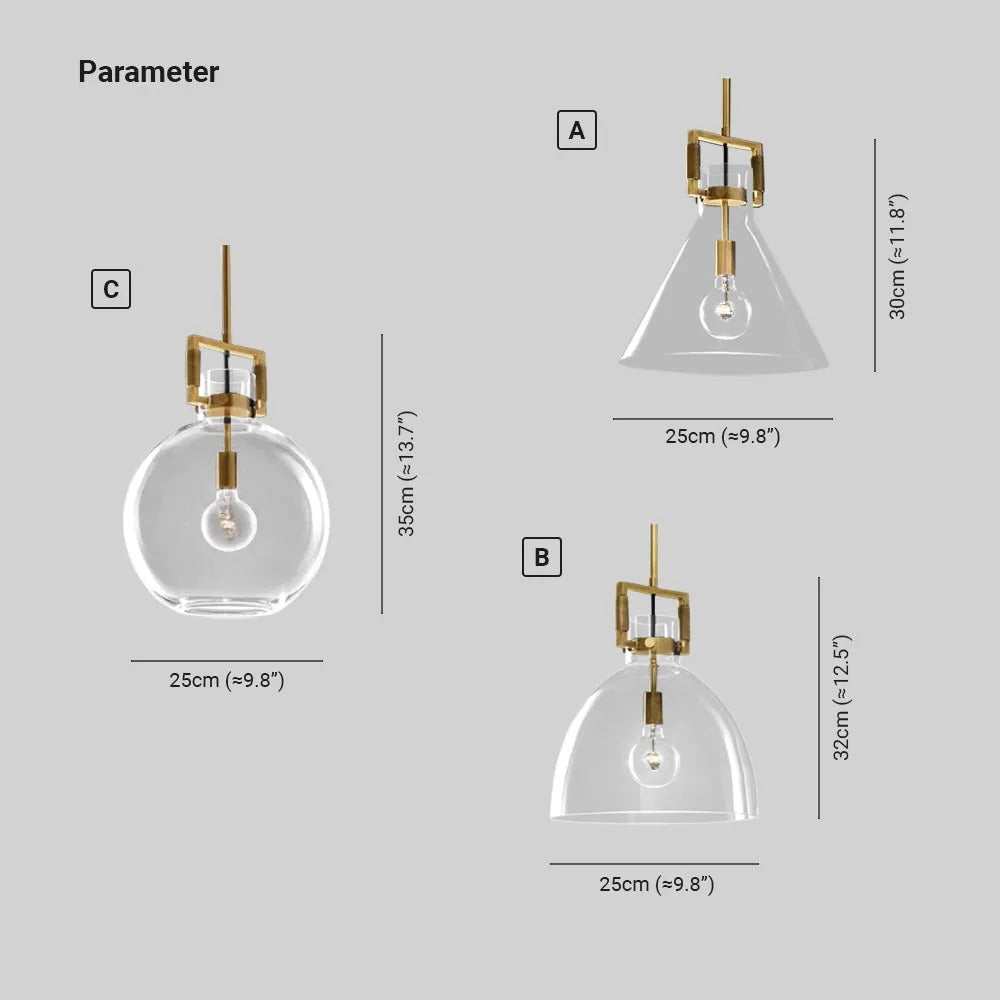 Cairns Pendelleuchte Messing, 3 Stile Metall/Glas