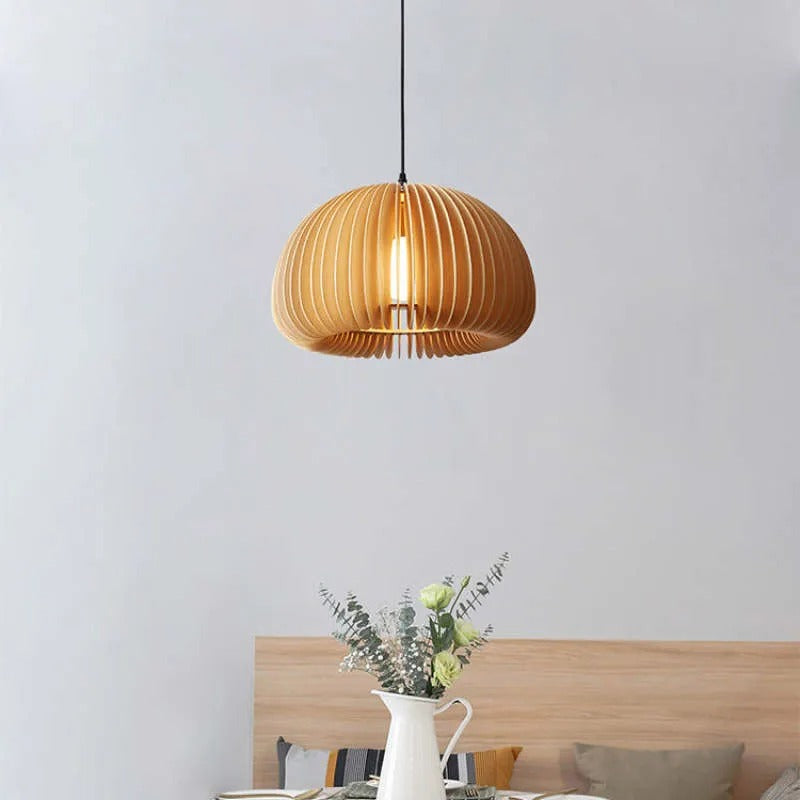 Muto Design LED Pendelleuchte Schlafzimmer/Esszimmer Holz/Metall Kürbis