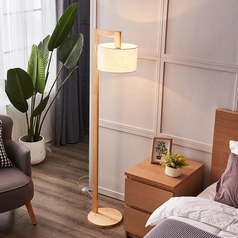 Muto Modern Stehlampe, Beige, Holz/Textil, Rechter Winkel, Schlafzimmer