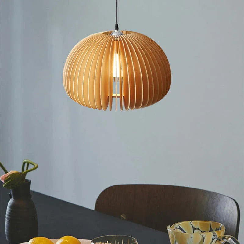 Muto Design LED Pendelleuchte Schlafzimmer/Esszimmer Holz/Metall Kürbis