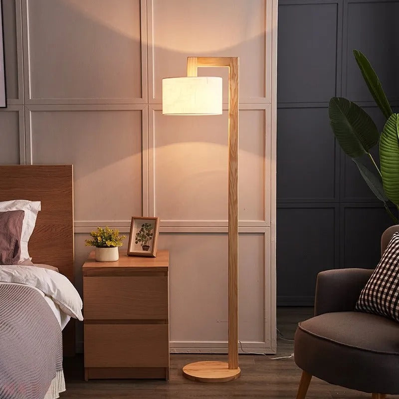 Muto Modern Stehlampe, Beige, Holz/Textil, Rechter Winkel, Schlafzimmer
