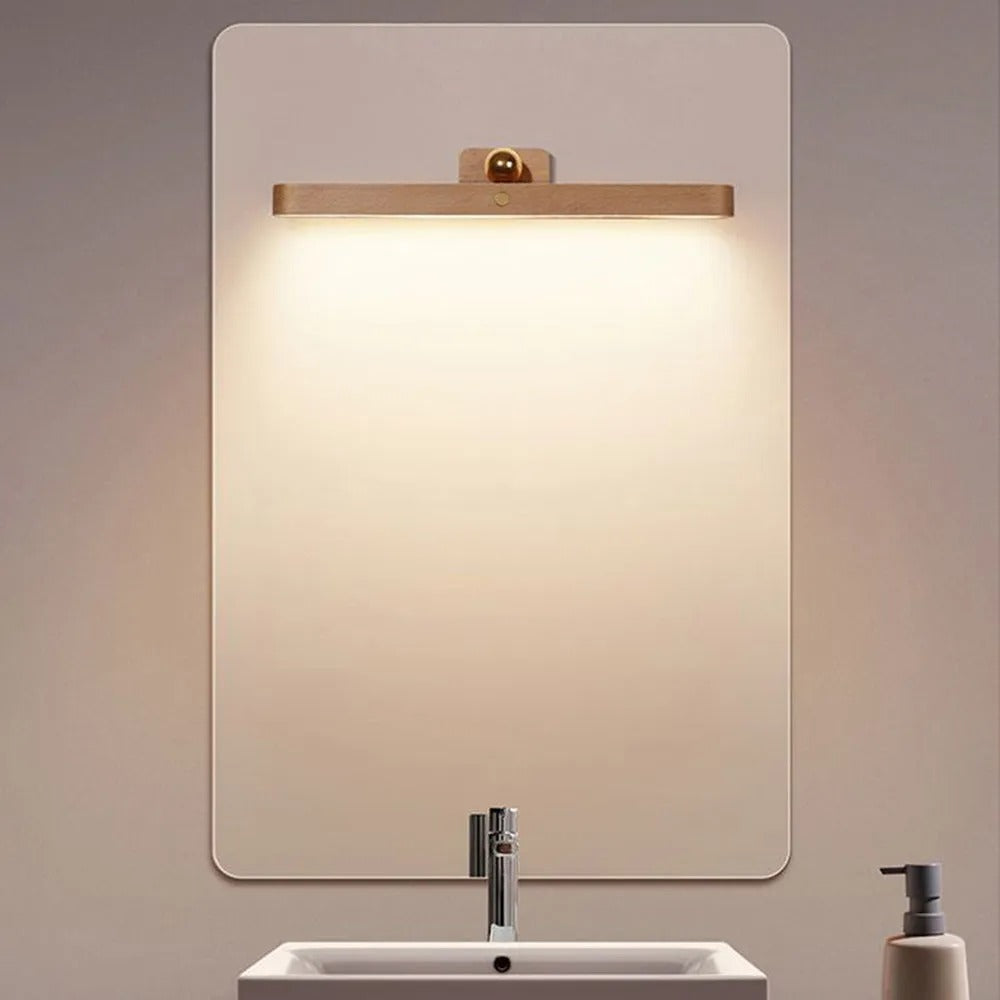 Muto LED Wandleuchte Innen Schlaf/Wohnzimmer Holz Acryl Metall Front-Spiegel
