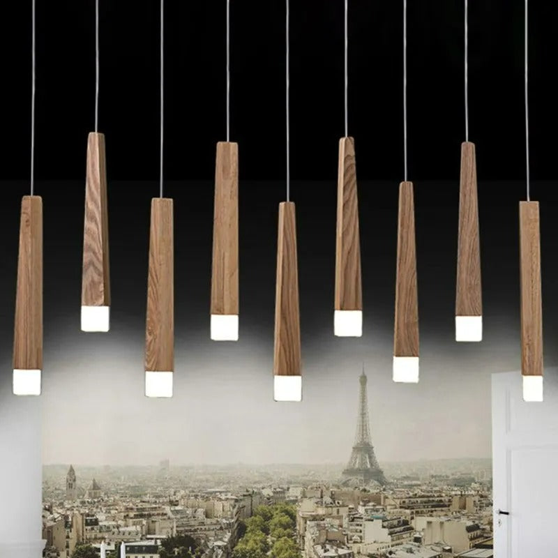 Muto Pendelleuchte Linear, Holz & Acryl für Esszimmer