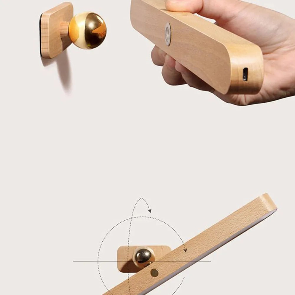 Muto LED Wandleuchte Innen Schlaf/Wohnzimmer Holz Acryl Metall Front-Spiegel