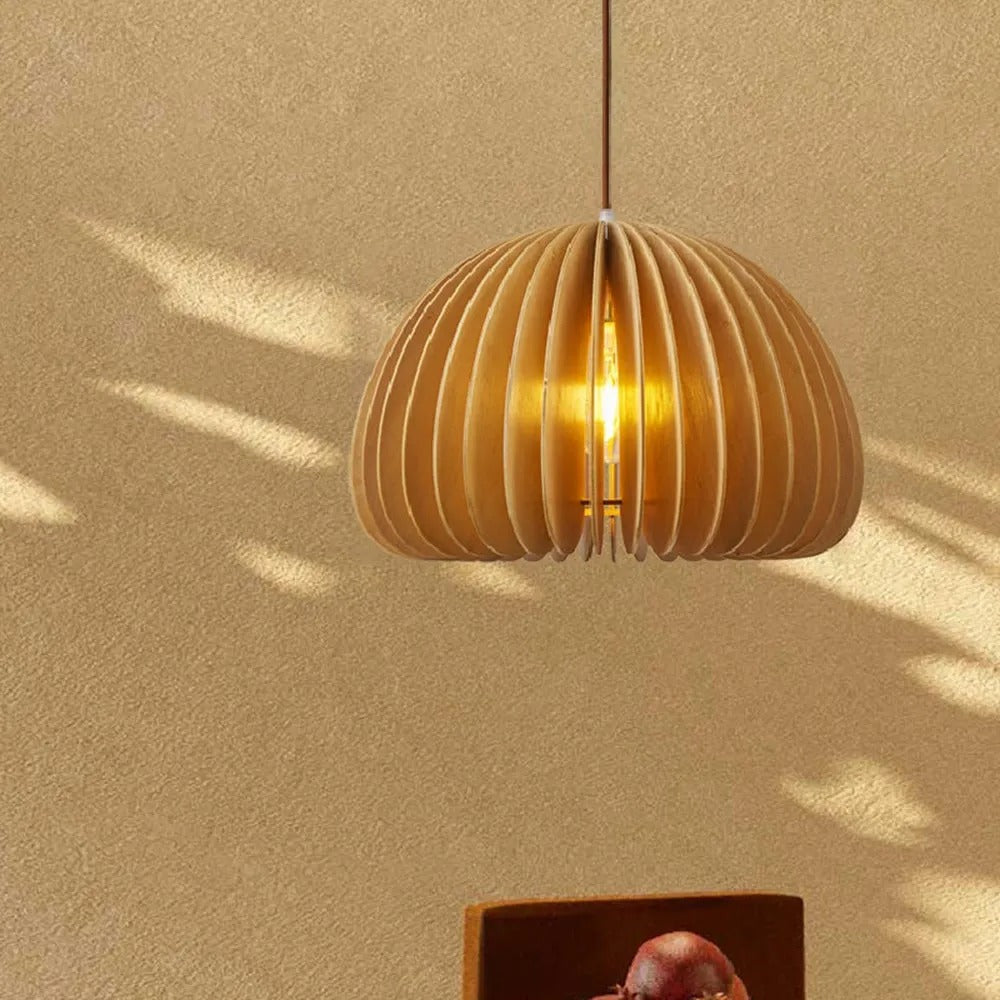 Muto Design LED Pendelleuchte Schlafzimmer/Esszimmer Holz/Metall Kürbis