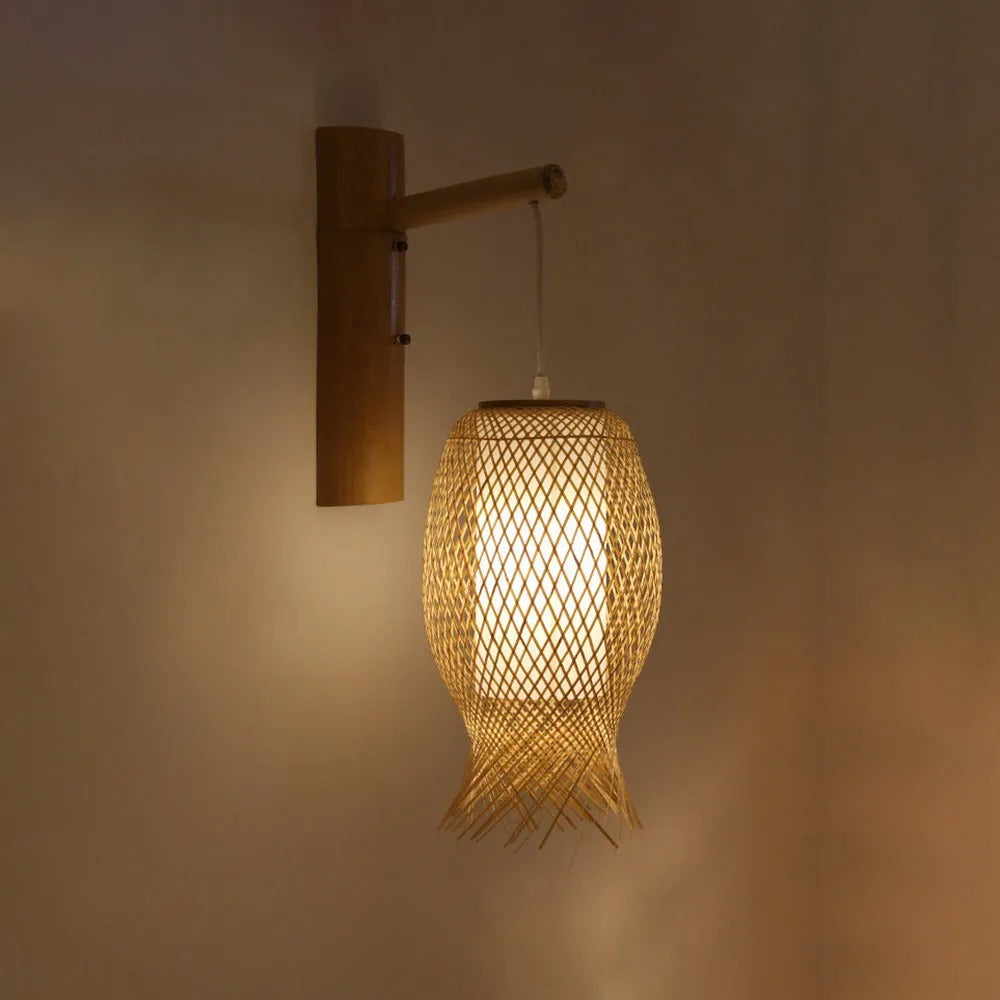 Muto Rustikale LED Wandleuchte Rattan/Acryl 4 Stile Schlafzimmer