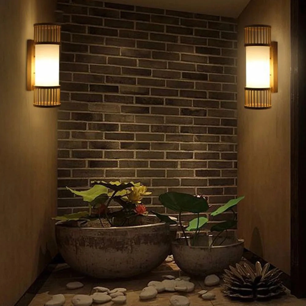 Muto Rustikale LED Wandleuchte Rattan/Acryl 4 Stile Schlafzimmer