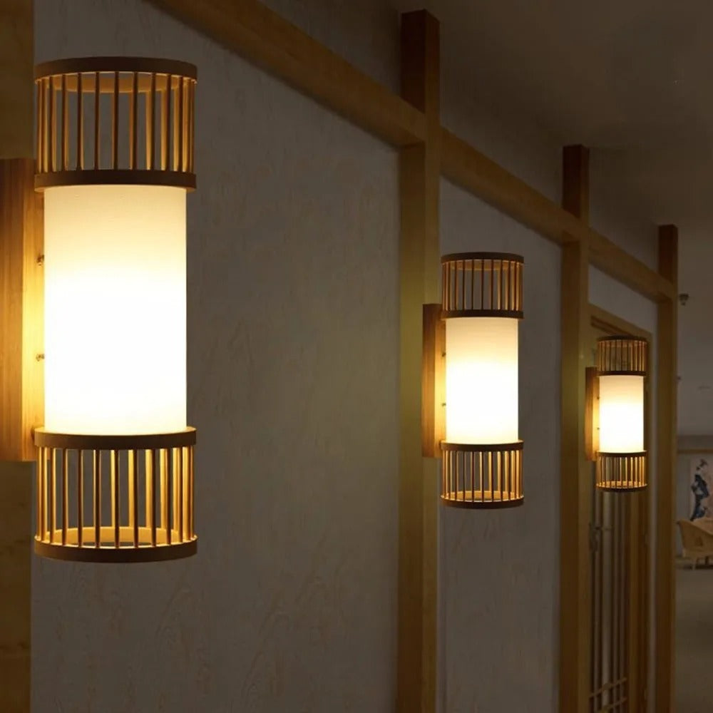 Muto Rustikale LED Wandleuchte Rattan/Acryl 4 Stile Schlafzimmer