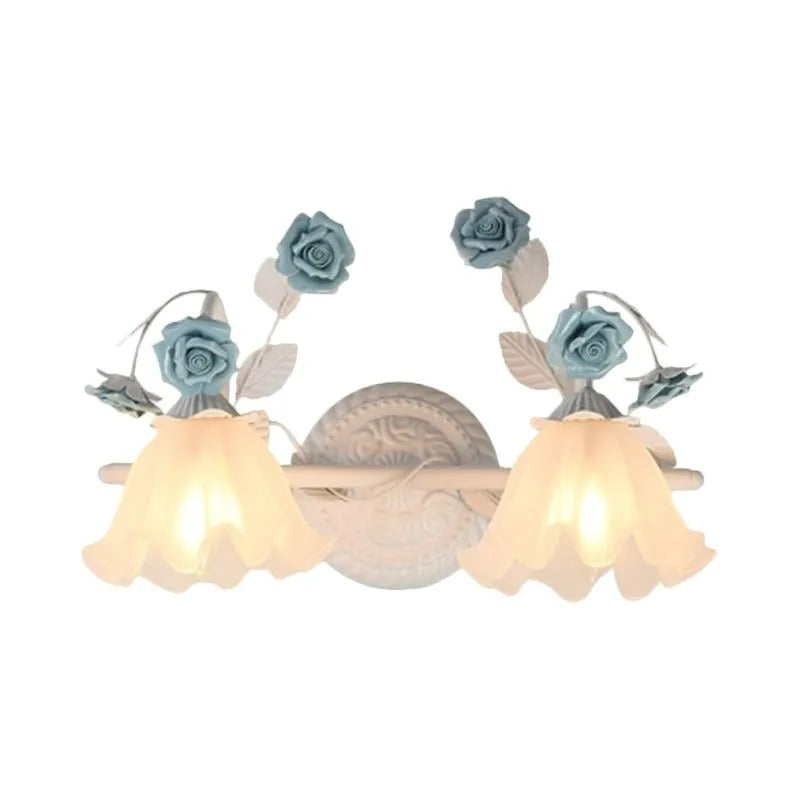 Arisha Vintage Blumen LED Wandlampen Blau/Rosa Badezimmer Metall Glas 2/3Leuchten