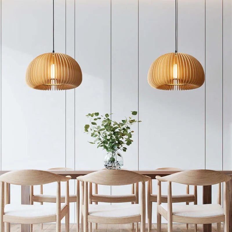 Muto Design LED Pendelleuchte Schlafzimmer/Esszimmer Holz/Metall Kürbis