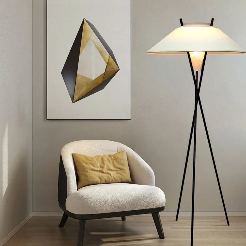 Arisha Modern LED Stehleuchte Tripod Wohnzimmer Schlafzimmer, Weiß, Metall Stoff