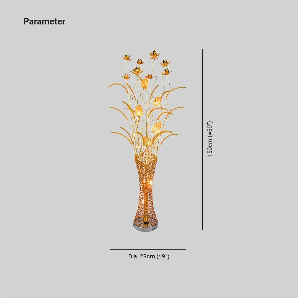 Arisha Art Deco Stehleuchte Vase, Gold, Wohnzimmer, Metall