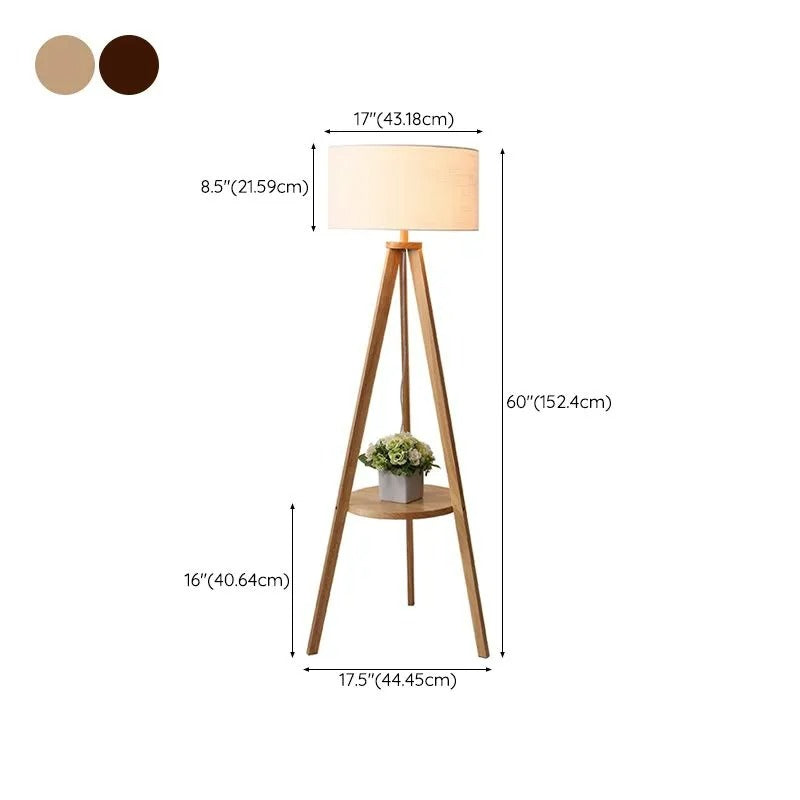Muto Vintage LED Stehleuchte Triangle, Wohnzimmer, Beige, Holz/Stoff