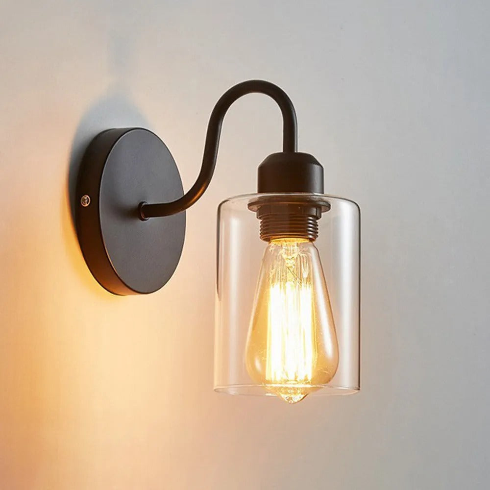 Silva Vintage Klassische Form LED Wandleuchte Innen Schwarz Schlafzimmer/Flur Metall&Glas