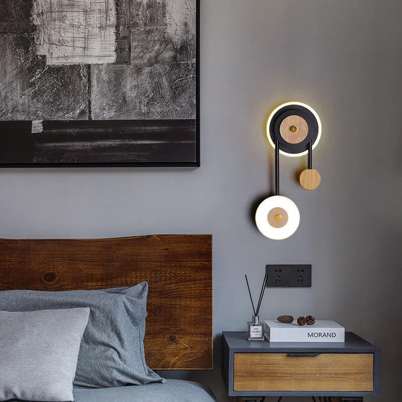 Arisha Modern Wandleuchter Rund Schlafzimmer, Holz Acryl