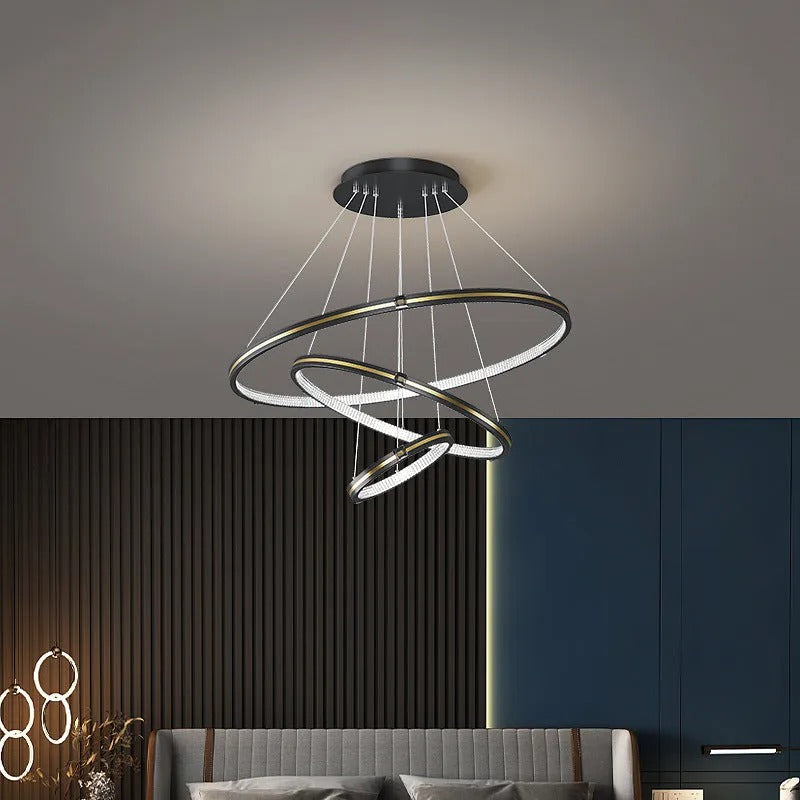 Arisha Pendelleuchte, Kreise,LED, Metall, Esszimmer, Schwarz/Gold