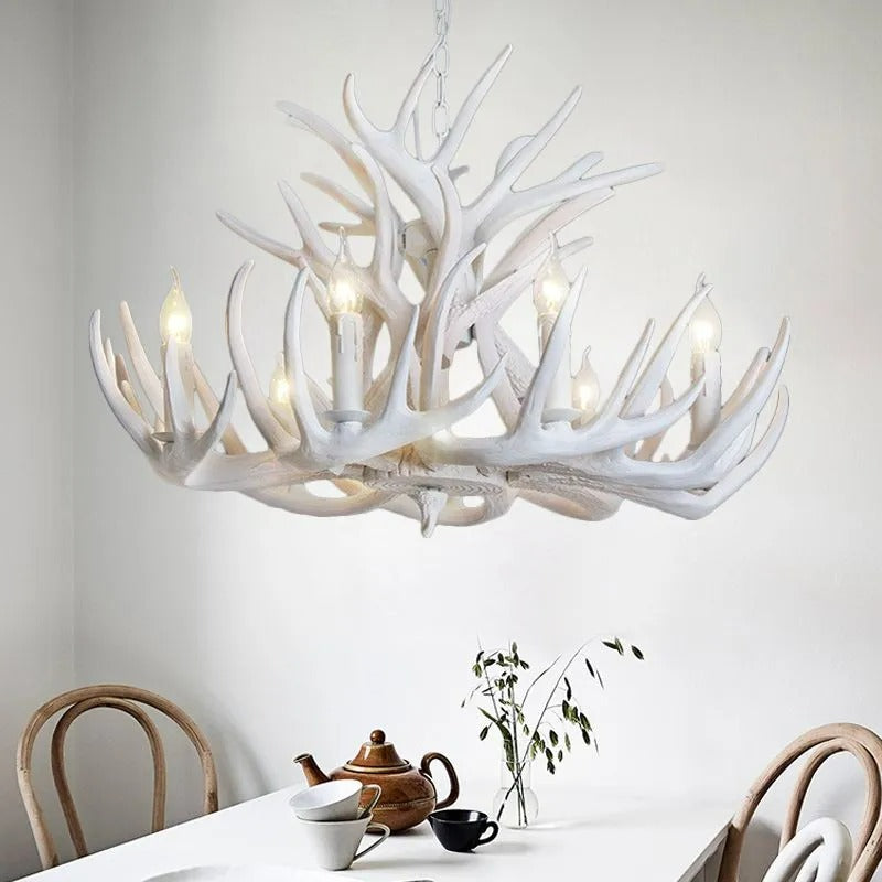 Silva Rustikales Geweih Kronleuchter Weiß Wohnzimmer/Schlafzimmer Harz