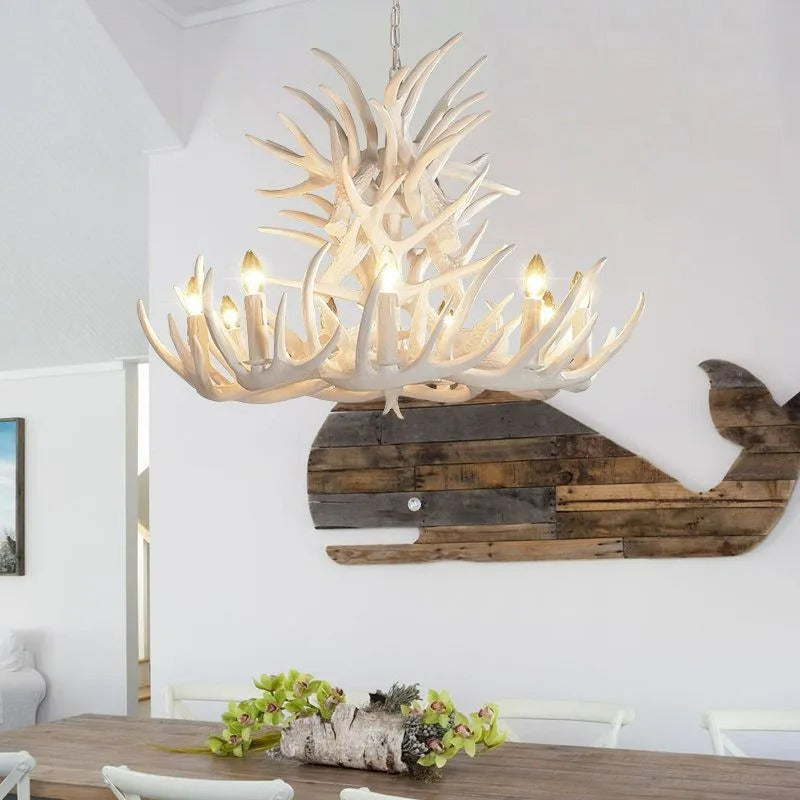 Silva Rustikales Geweih Kronleuchter Weiß Wohnzimmer/Schlafzimmer Harz