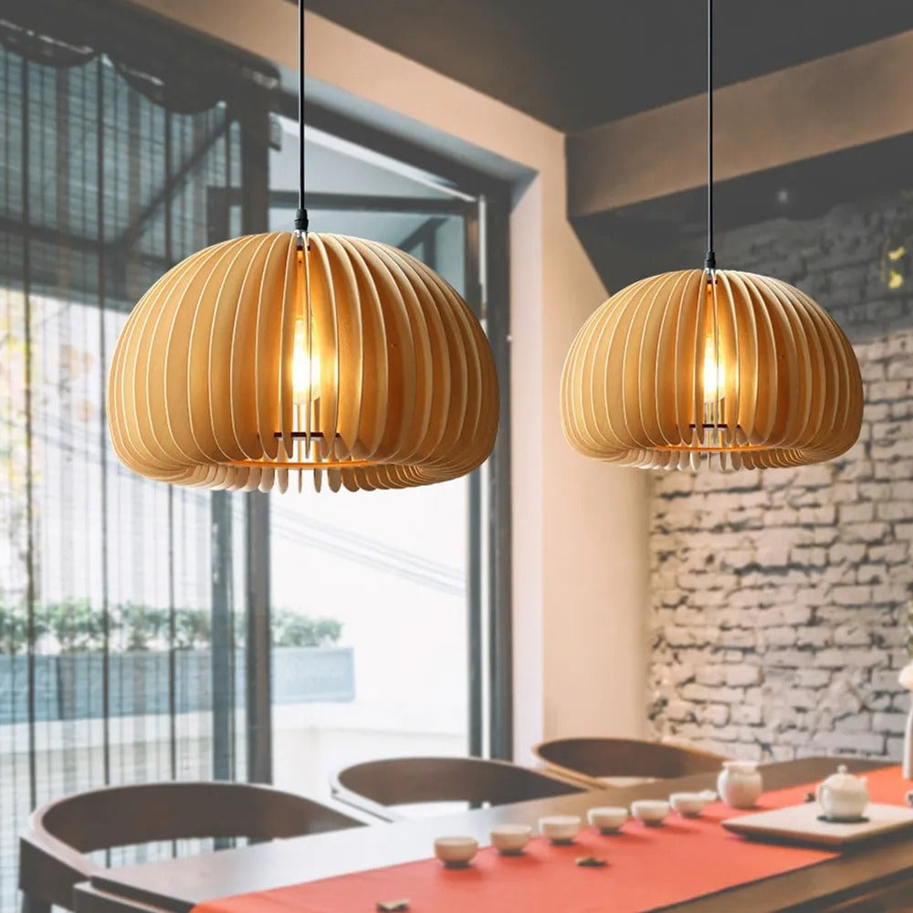 Muto Design LED Pendelleuchte Schlafzimmer/Esszimmer Holz/Metall Kürbis