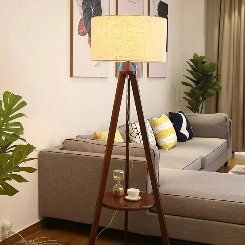 Muto Vintage LED Stehleuchte Triangle, Wohnzimmer, Beige, Holz/Stoff