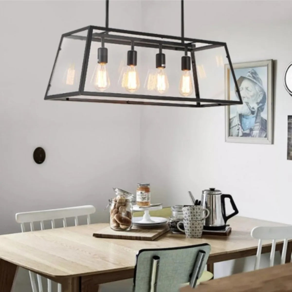 Epoch Industrial LED Modern Pendelleuchte Schwarz/Glas/Metall für Küche/Schlafzimmer/Wohnzimmer