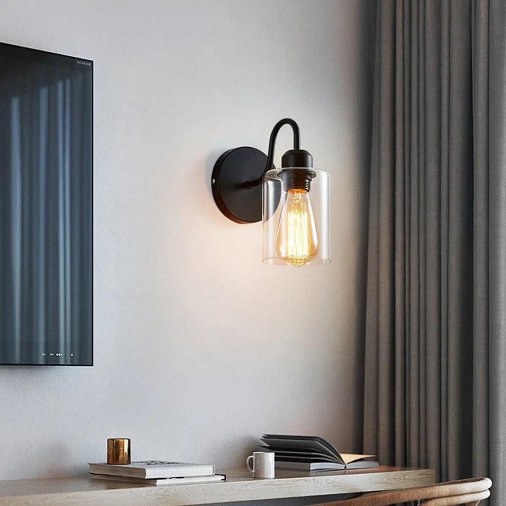 Silva Vintage Klassische Form LED Wandleuchte Innen Schwarz Schlafzimmer/Flur Metall&Glas