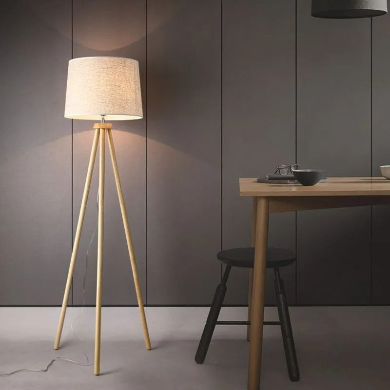 Muto Moderne LED Stehlampe Weiß Wohnzimmer/Schlafzimmer Holz/Stoff