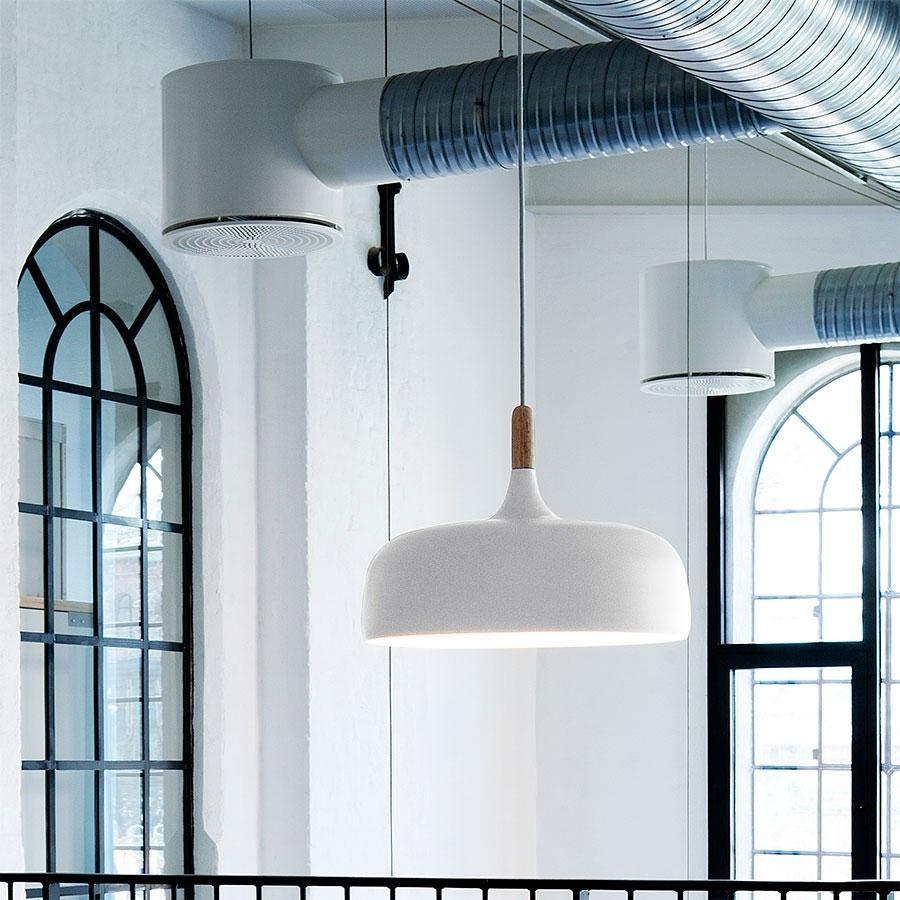 Lustra Pendelleuchte Weiß Schirm Holz-Letslighting