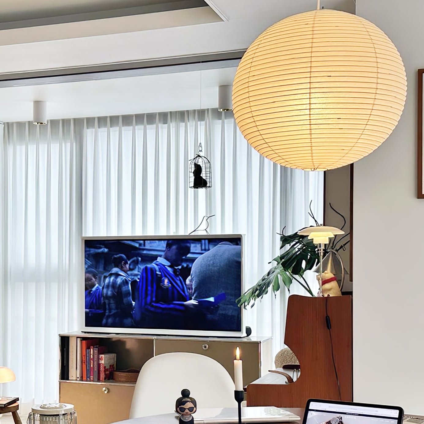 Solara Pendelleuchte Bambus Washi Papier Rund-Letslighting