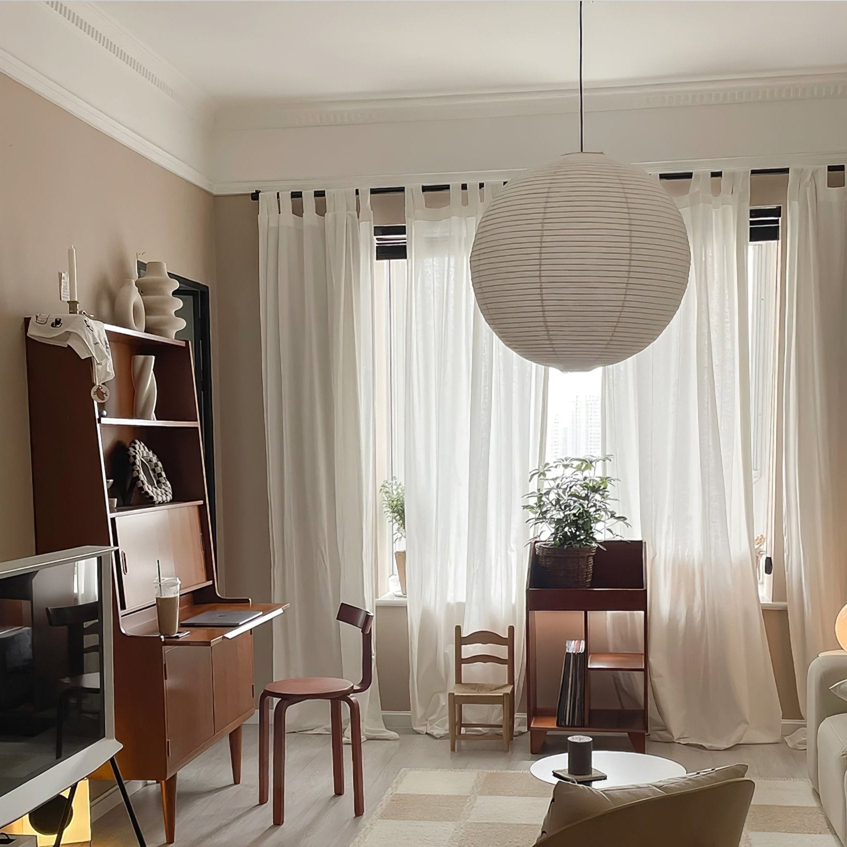 Solara Pendelleuchte Bambus Washi Papier Rund-Letslighting