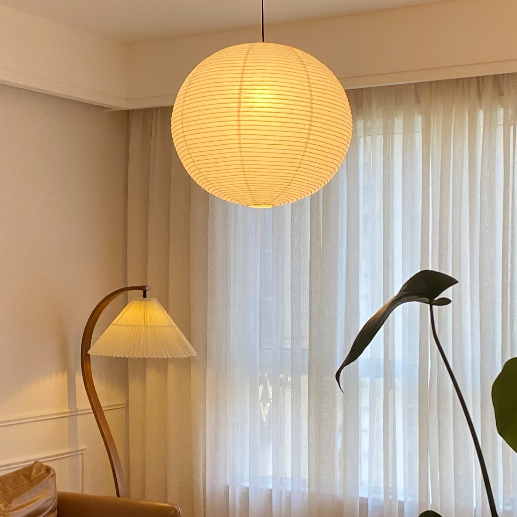 Solara Pendelleuchte Bambus Washi Papier Rund-Letslighting