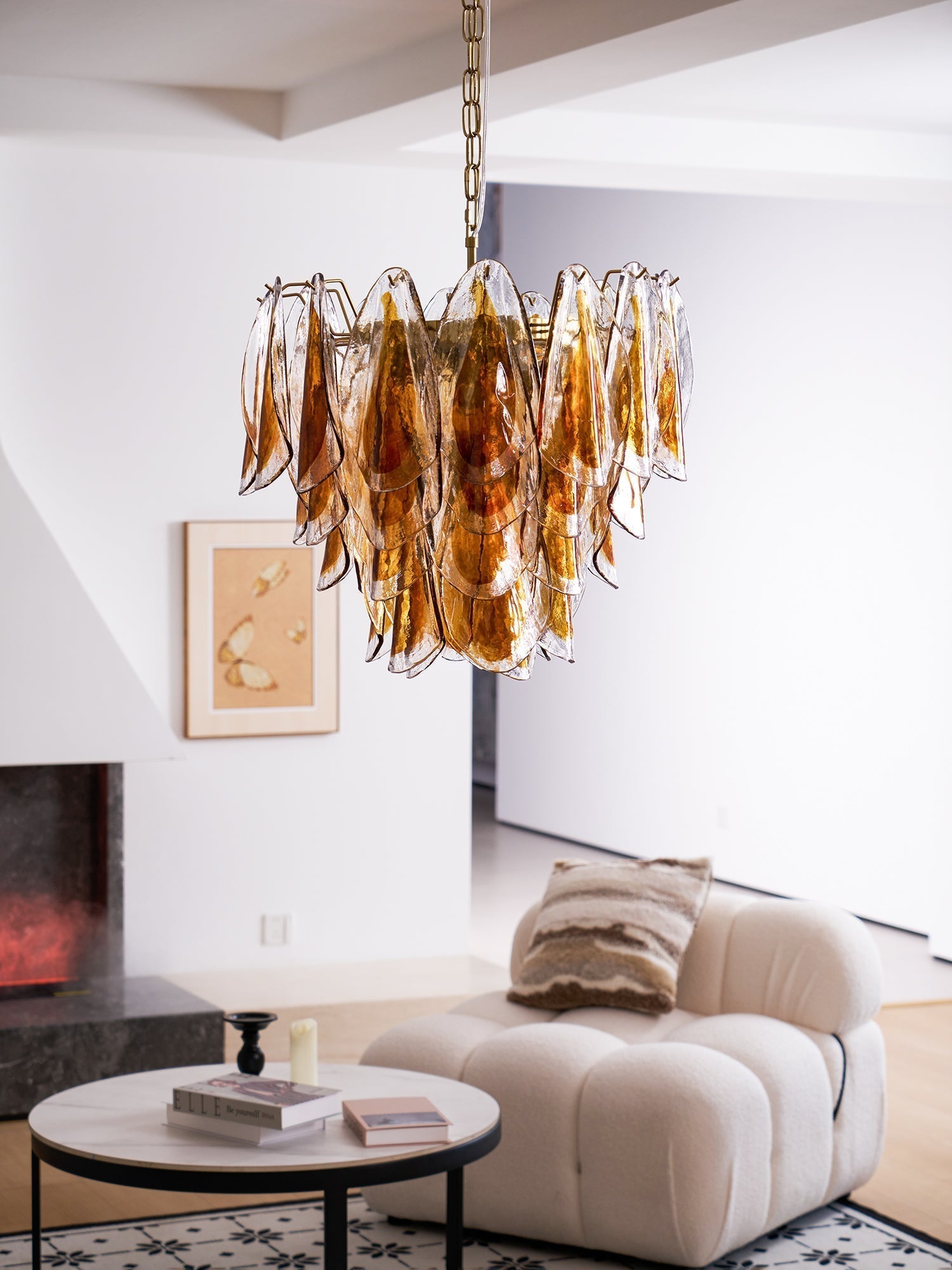 Aurora Chandelier Amber Leaf Glass Layered Organic Warmth - Neutralighting