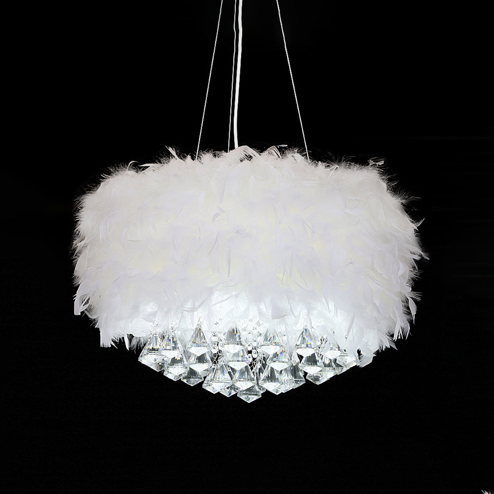 O'Moore Modern LED Pendelleuchte Weiß Wohnzimmer Metall&Feder&Kristall