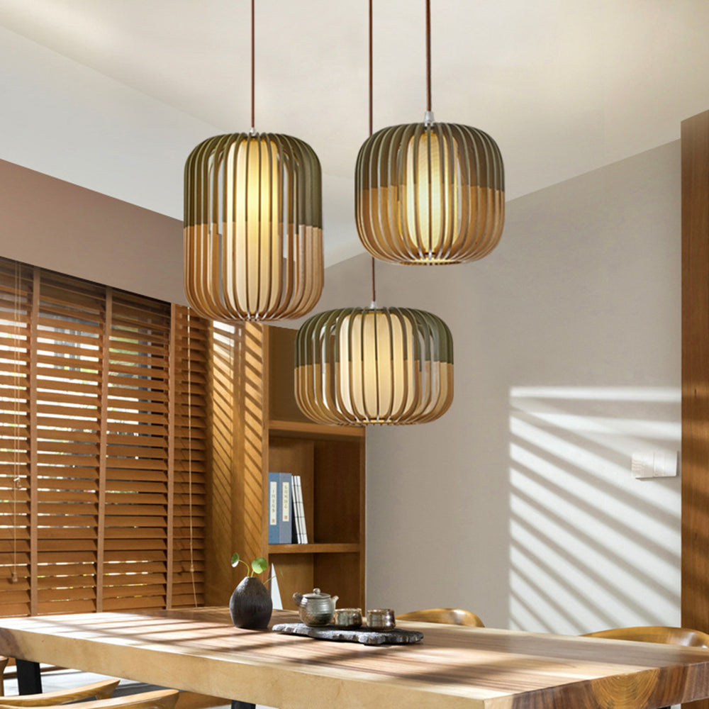 Muto Moderne LED Pendelleuchte Schlaf/Wohnzimmer Gold Holz/Stoff