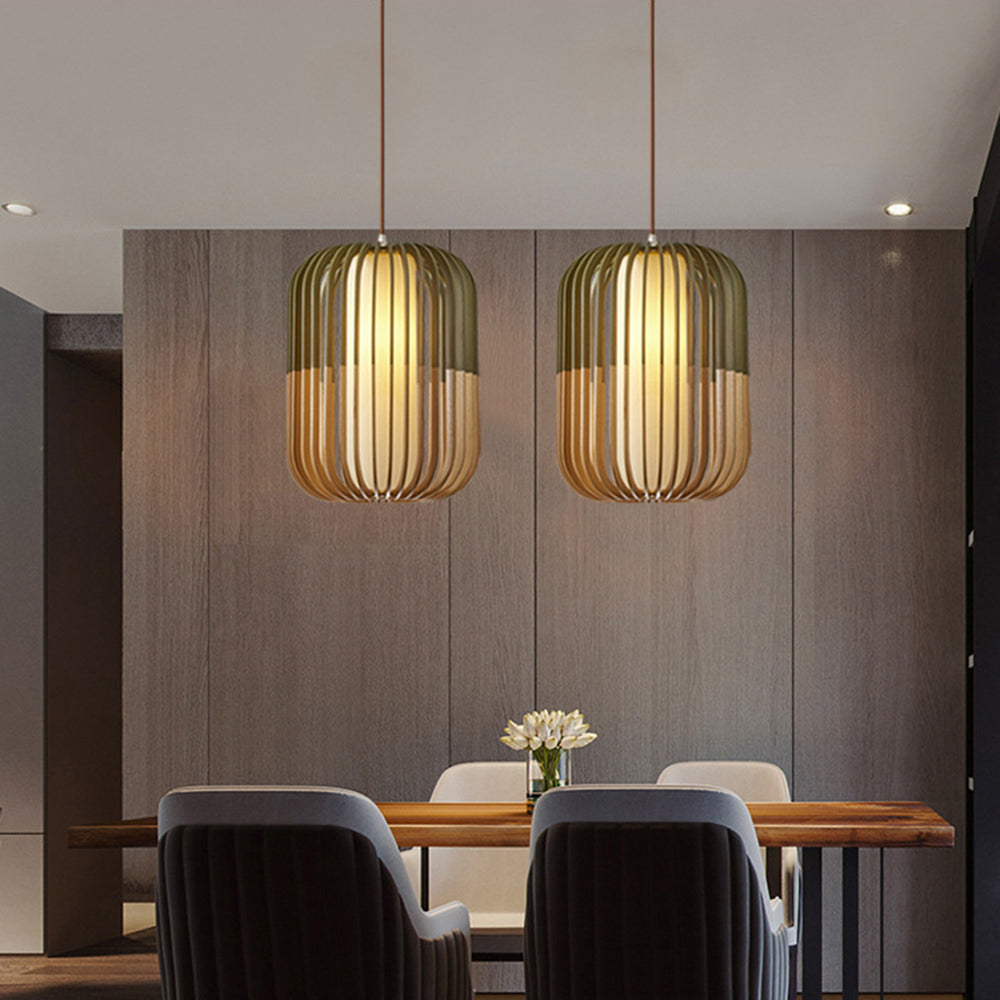 Muto Moderne LED Pendelleuchte Schlaf/Wohnzimmer Gold Holz/Stoff