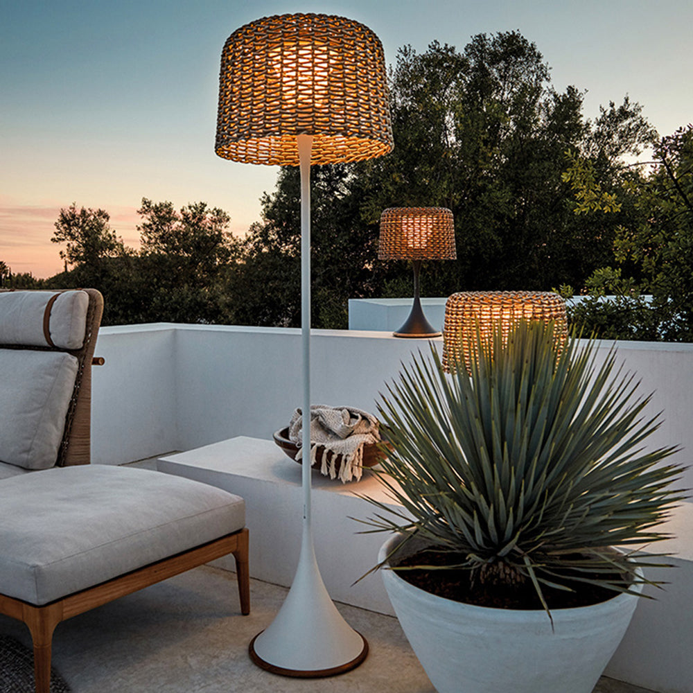 Ritta LED Outdoor Stehlampe Zylinder Modern, Schwarz/Weiß, Metall Rattan
