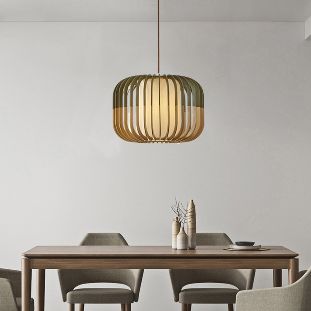 Muto Moderne LED Pendelleuchte Schlaf/Wohnzimmer Gold Holz/Stoff