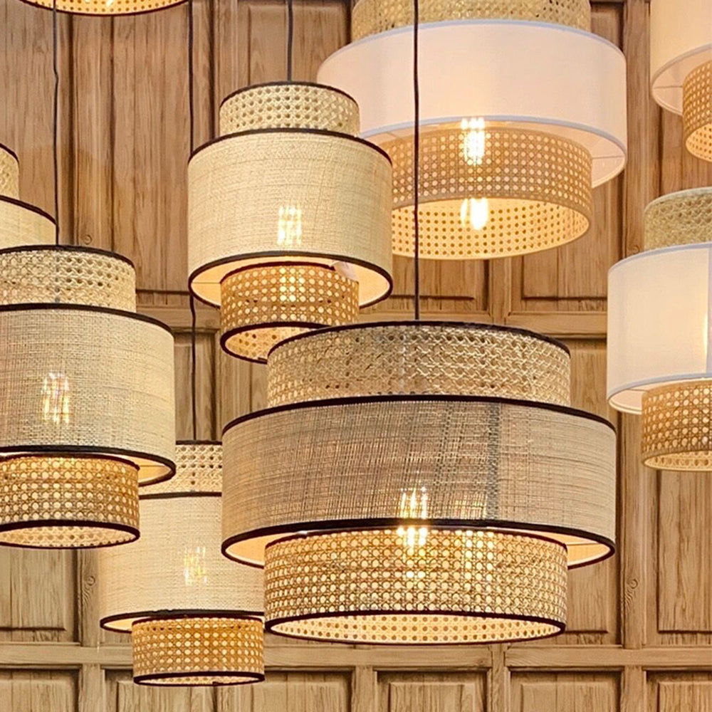 Ritta Design LED Pendelleuchte Holz Wohn/Schlaf/Esszimmer Rattan&Metall