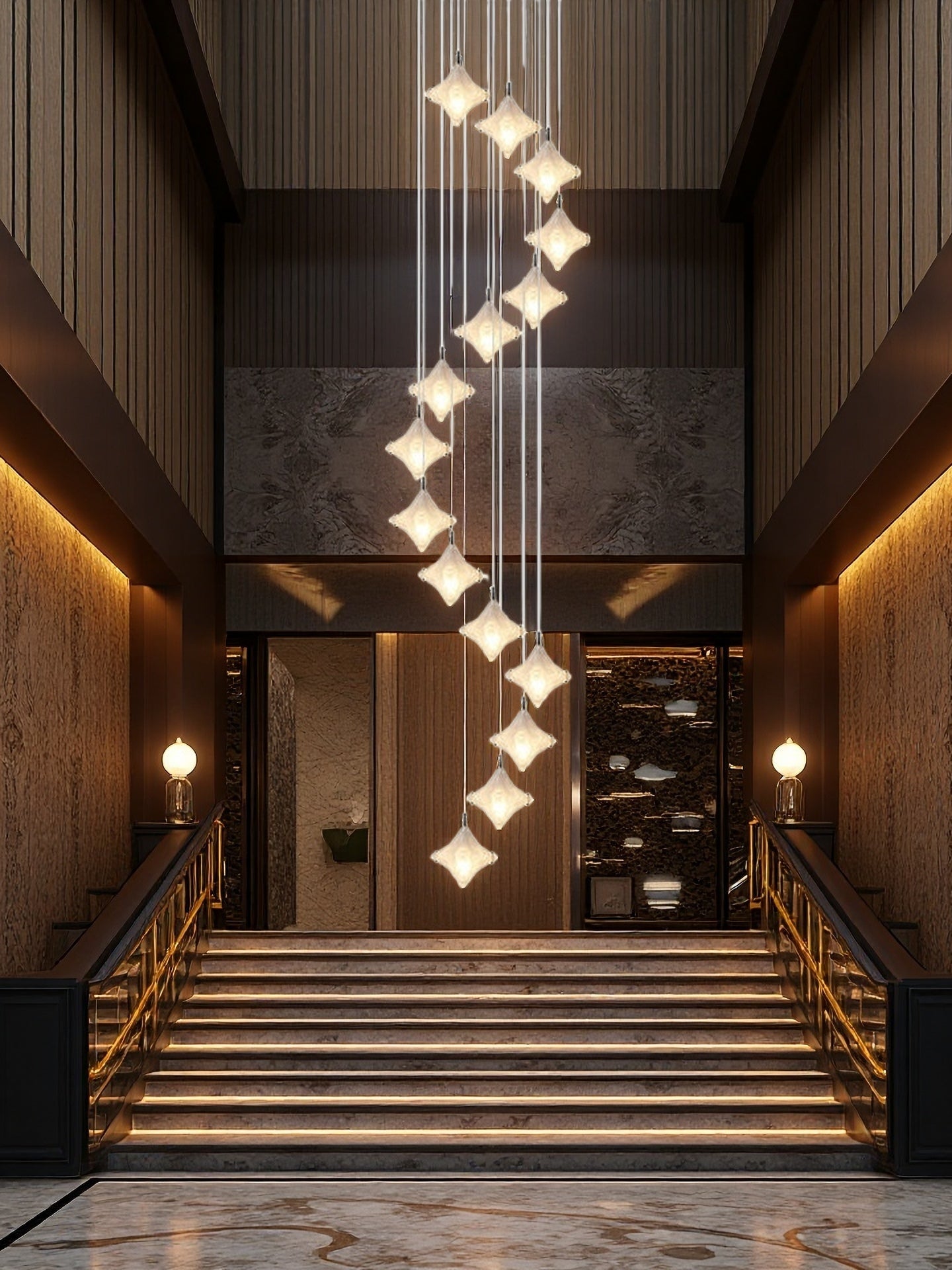 Art Deco Sterntreppe Pendelleuchte - Milchglas Hängeleuchte - Astris Altair
