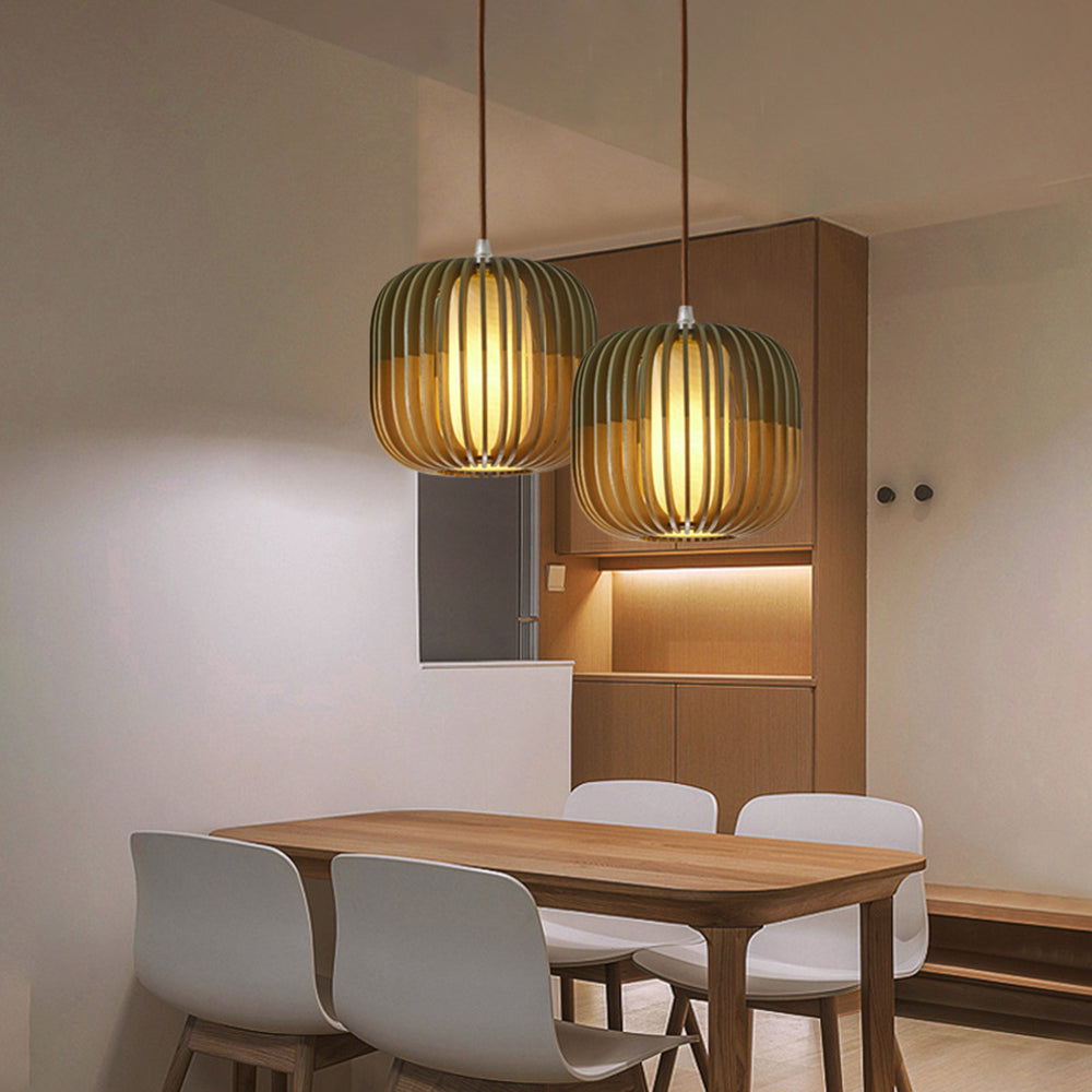 Muto Moderne LED Pendelleuchte Schlaf/Wohnzimmer Gold Holz/Stoff