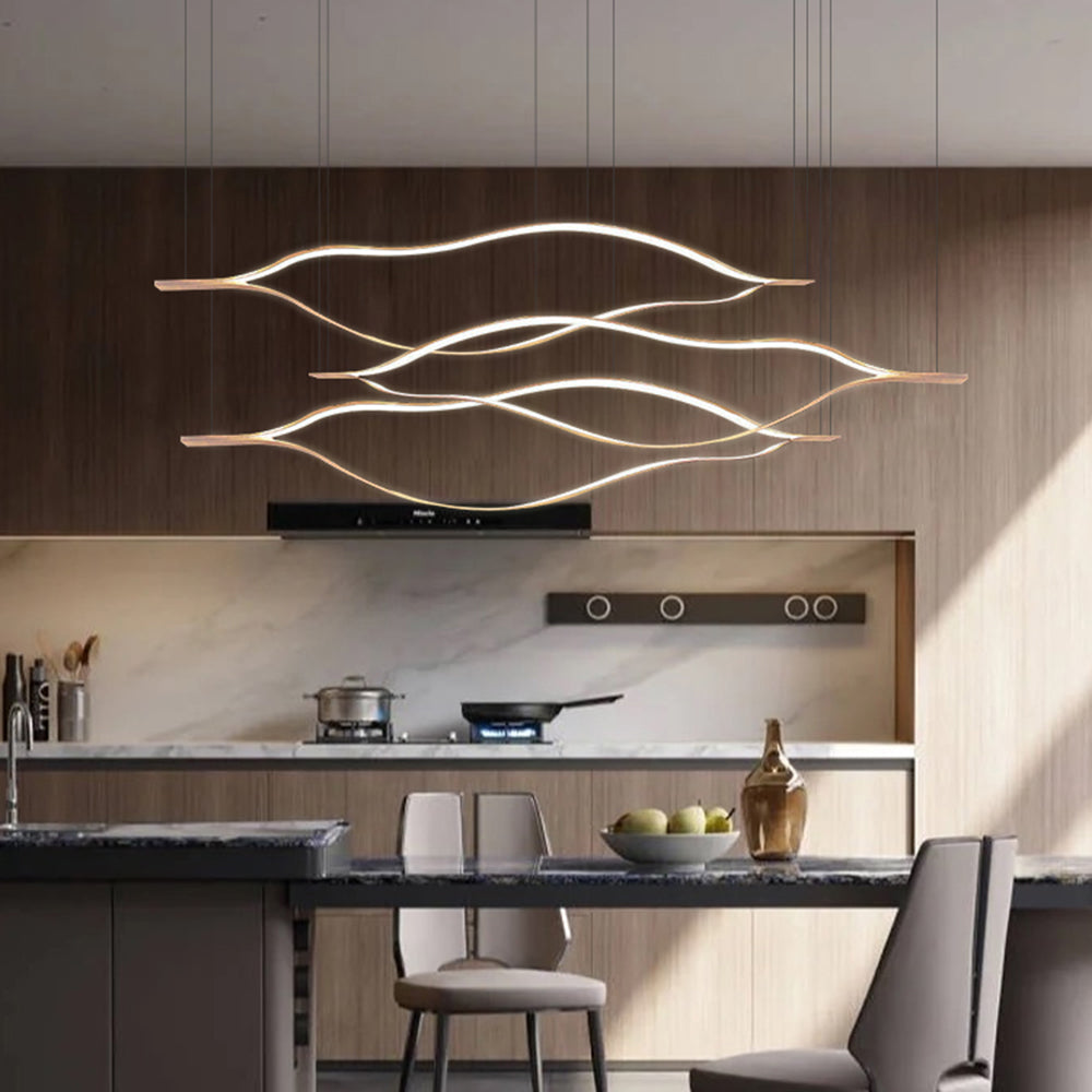 Arisha Modern Linear Geometrisch LED Pendelleuchte Gold Wohnzimmer Metall Acryl
