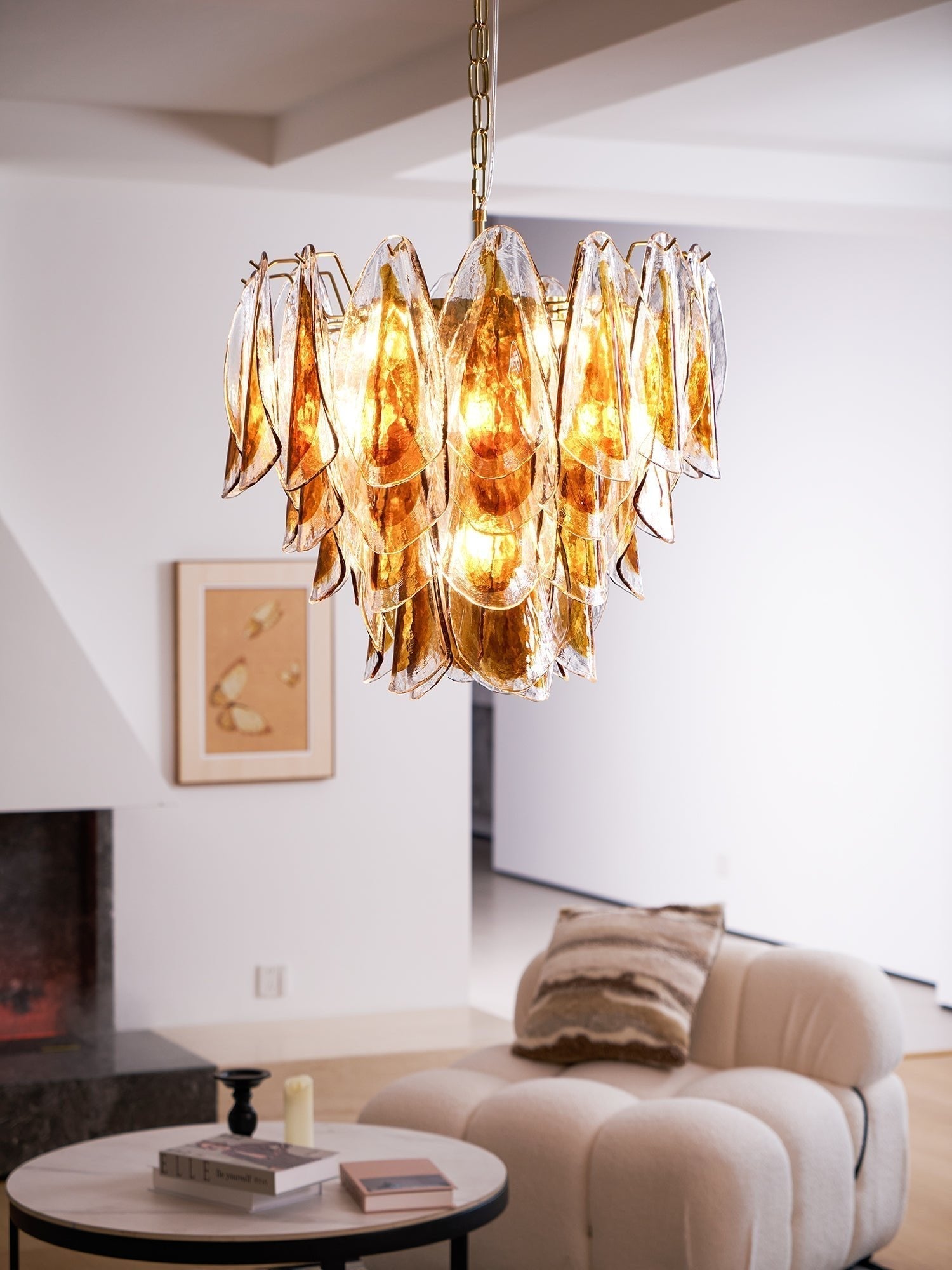 Aurora Chandelier Amber Leaf Glass Layered Organic Warmth - Neutralighting