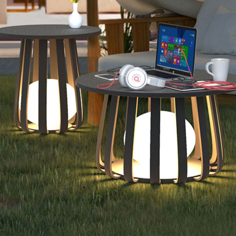 Ray Modern LED Außenstehleuchte mit Tisch Schwarz Garten Metall Solar 2 Stile