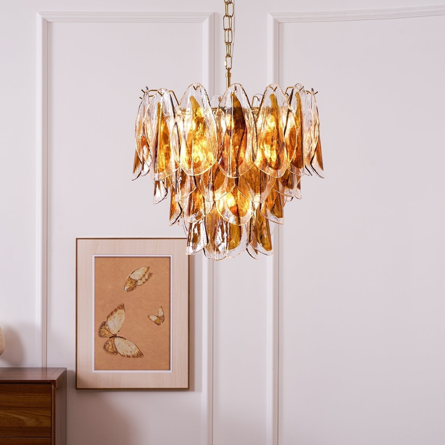 Aurora Chandelier Amber Leaf Glass Layered Organic Warmth - Neutralighting