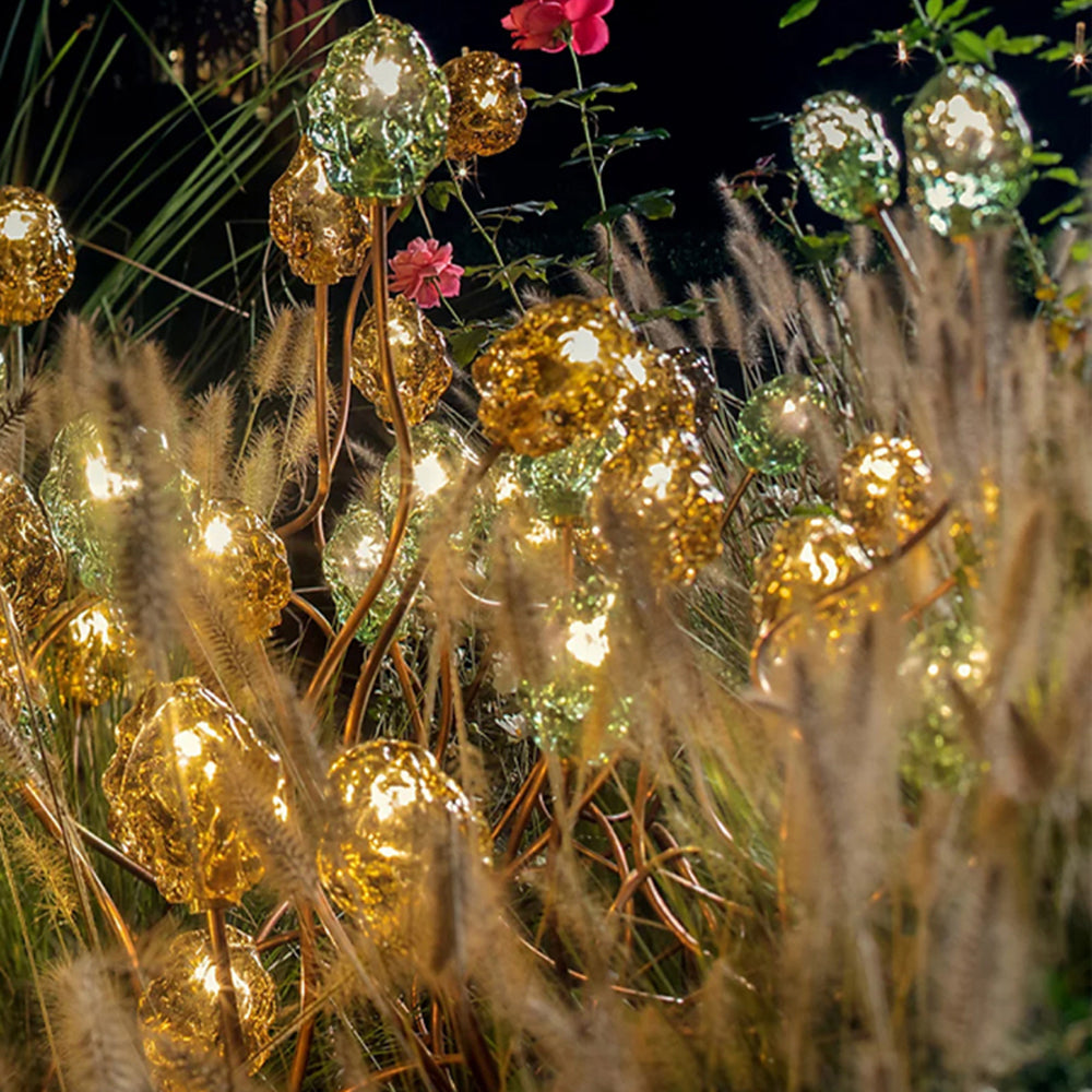 BellaLuxus Solar Blume LED Außenleuchte Gold Metall Glas Höhe 70CM/100CM/130CM